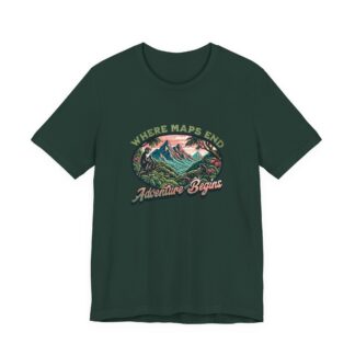 Adventure Begins T-Shirt — "Where Maps End" Mountain Travel Tee